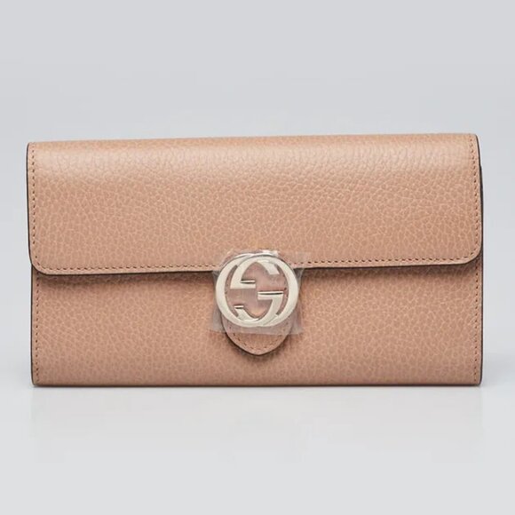 Gucci Interlocking GG Camelia Soft Leather Wallet Marmont Light Beige Italy NEW - Picture 1 of 13